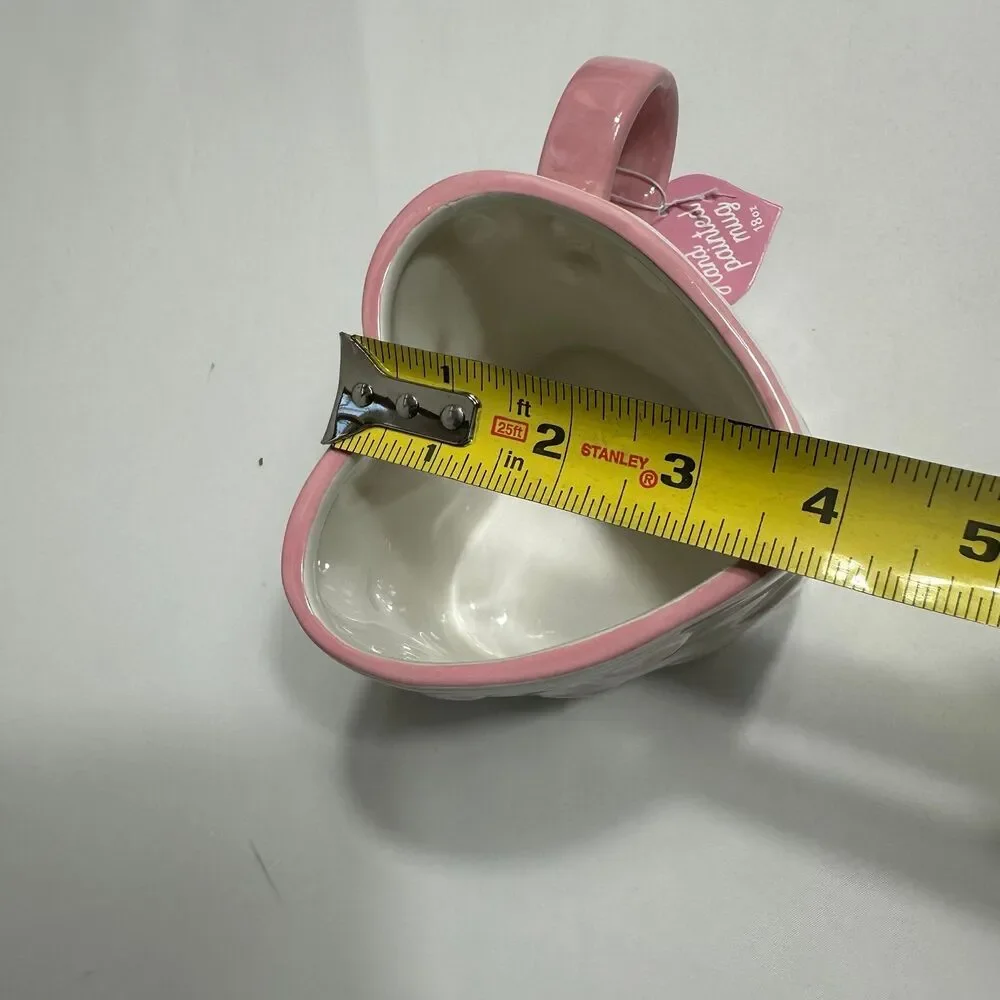 Heart Shape Pink/ White Ceramic Coffee Tea Mug, Painted by Hand 18OZ - Lot of 2